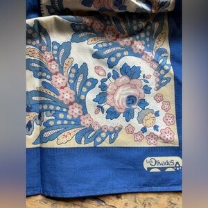 Vintage Floral LES OLIVADES Cotton Scarf | Blue & Blush Tones | Exc Condition!